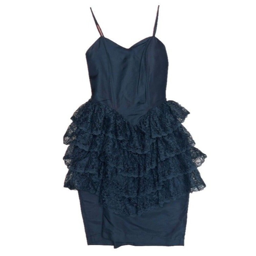 Vintage 90s Y2K Babydoll Mini Dress Black Ruffles Strappy Goth Whimsy Alt Small